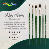 Ruby Satin® 6pc Filbert Comb & Script Liner Brush Set | Short Handle | RS-2550S